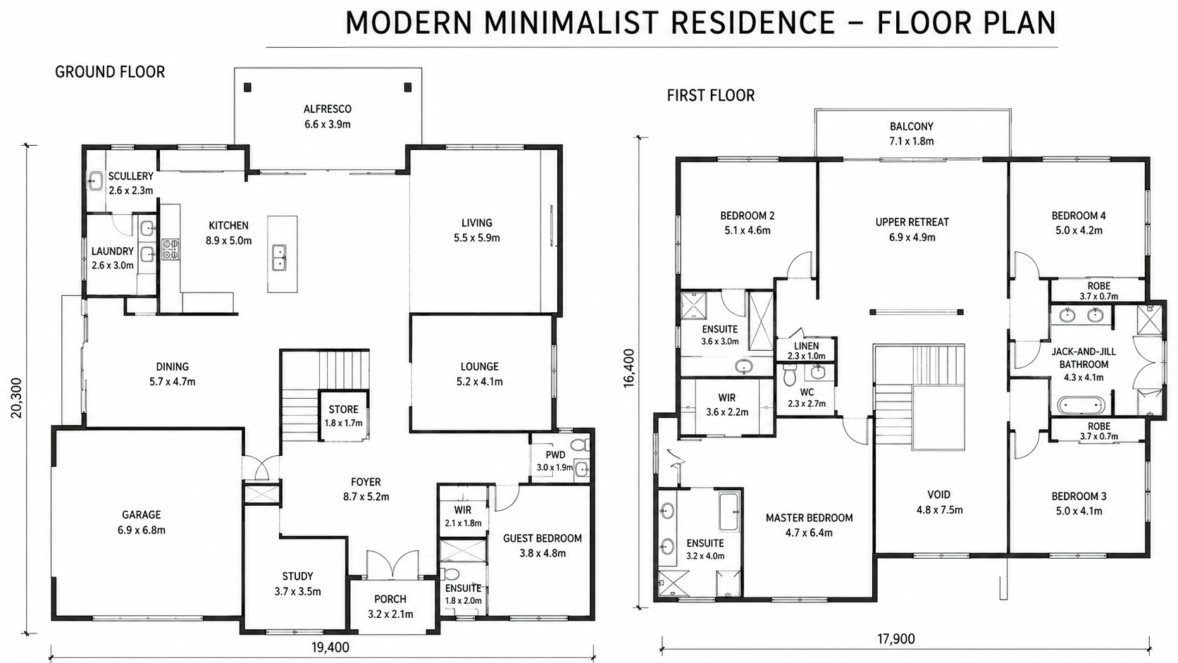 Two-storey Modern Minimalist Residence floor-plan image