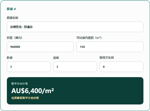 FloorSQ 示例房源每平方米价格计算结果的特写